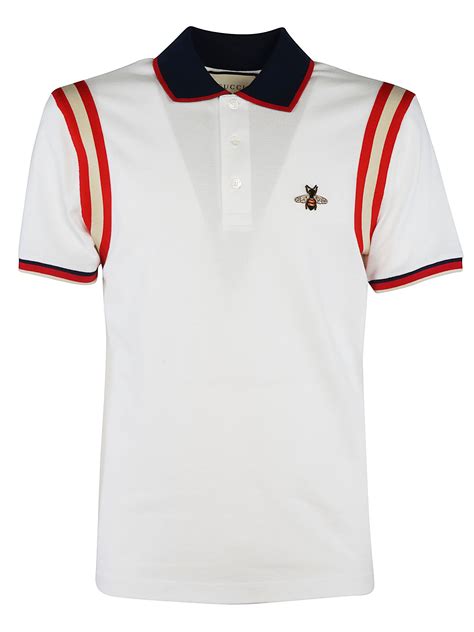 gucci mens white polo|Gucci bee embroidered polo shirt.